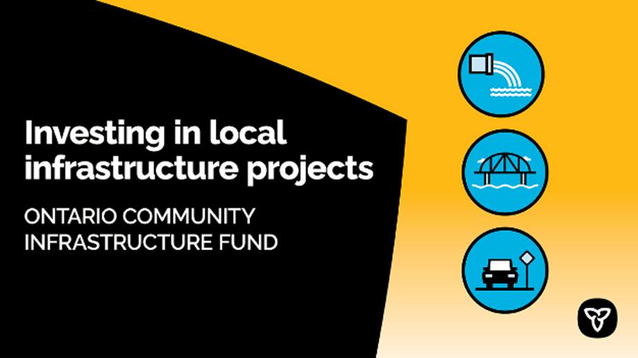 Black, yellow and blue graphic with the text 'Investing in local infrastructure projects'