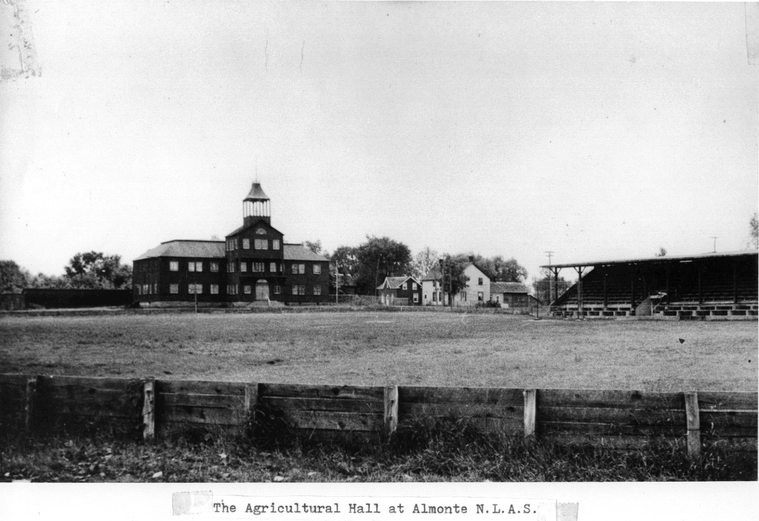 Black and white photo of the North Lanark Agricultural Society Hall in Almonte