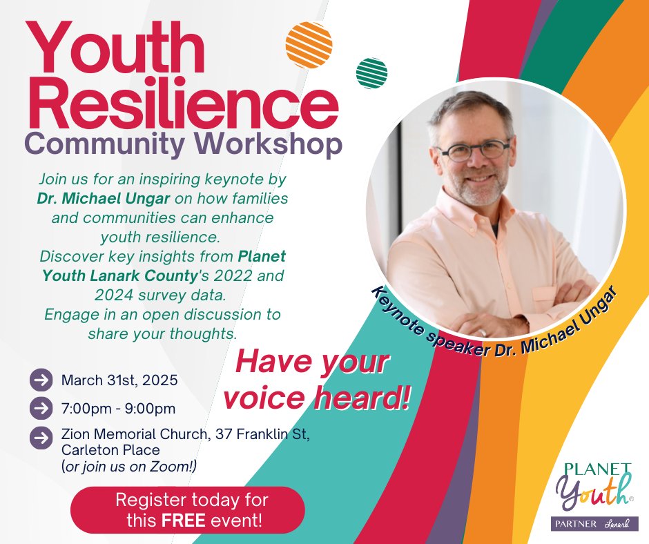 Graphic advertising Planet Youth Lanark County Youth Resilience Community Workshop