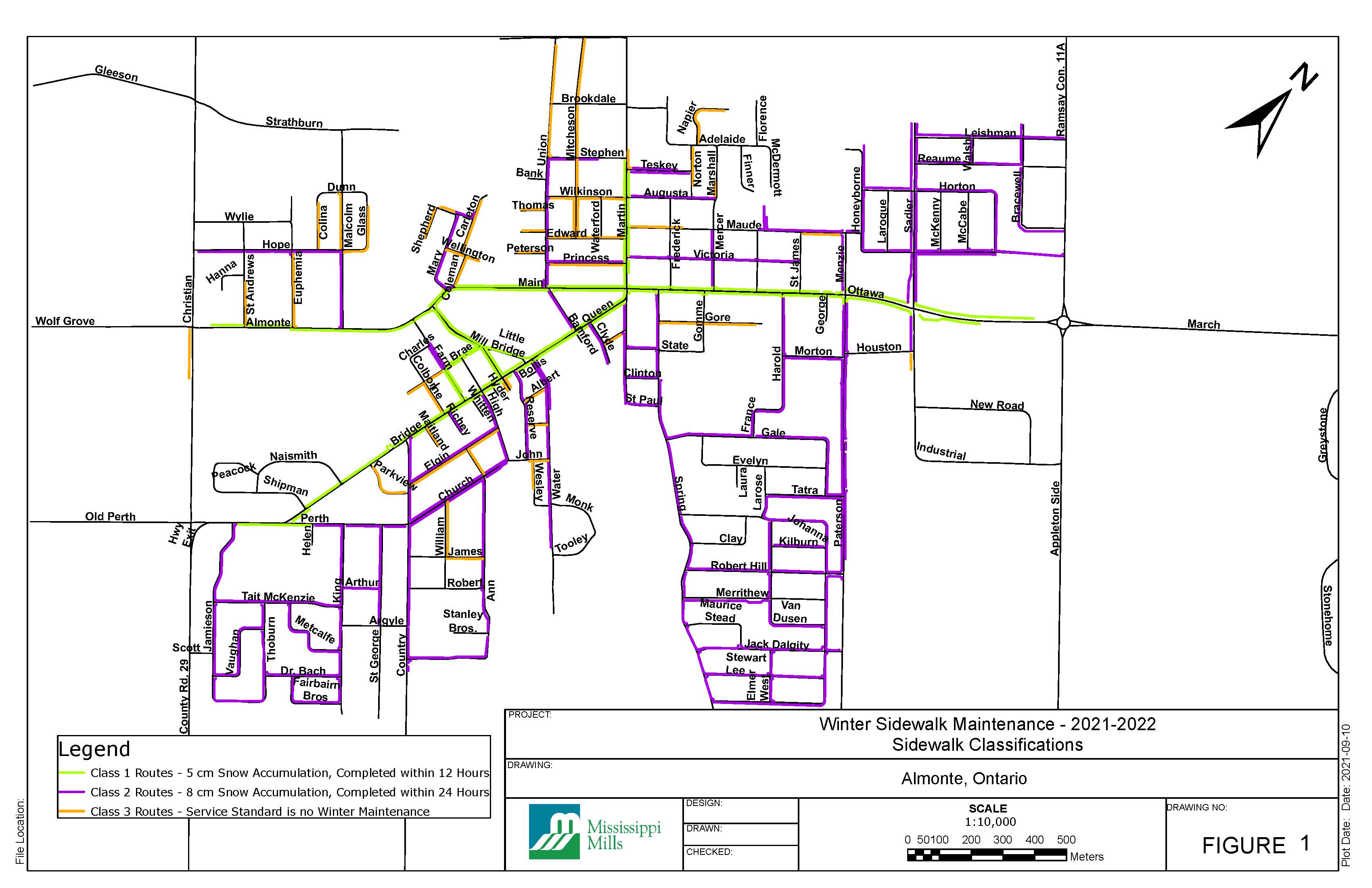 map of winter sidewalk maintenance almonte