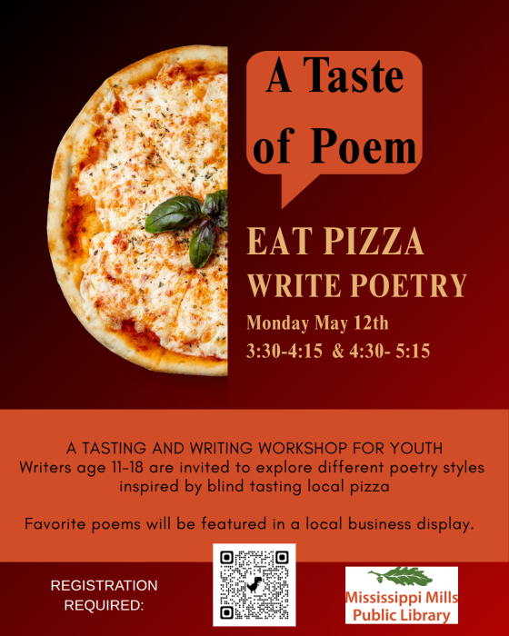 Poster for A Taste of Poem event at Mississippi Mills Public Library on May 12, 2026