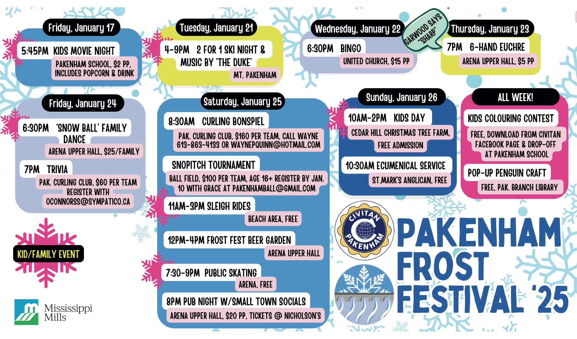 Graphic showing 2025 Pakenham Frost Festival schedule