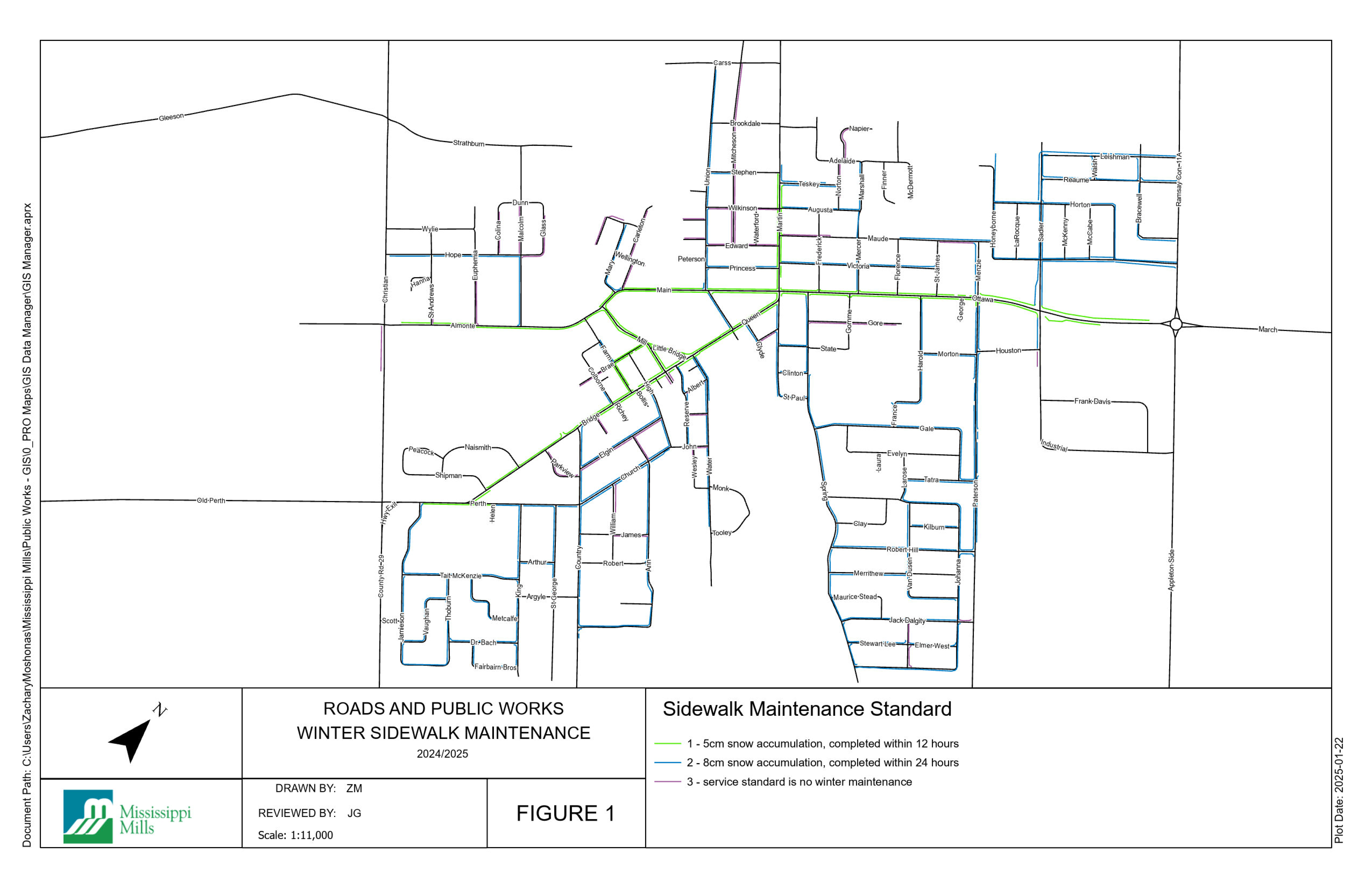 Map showing Almonte Winter Sidewalk Maintenance 2024-2025