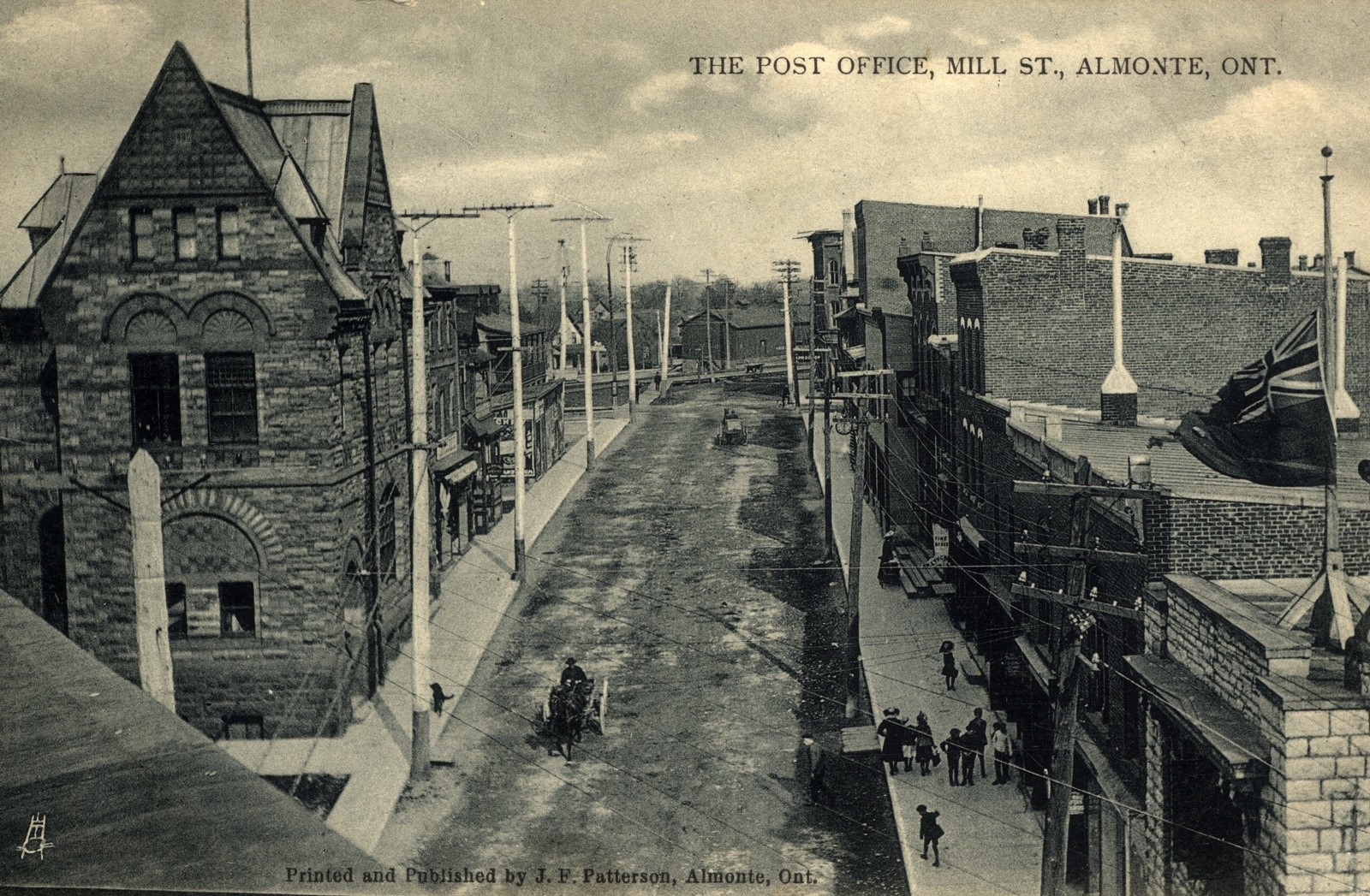 Grayscale postcard of the Post Office on Mill Street, Almonte