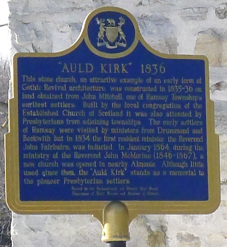 Close-up photo of Auld Kirk Church and Cemetery sign