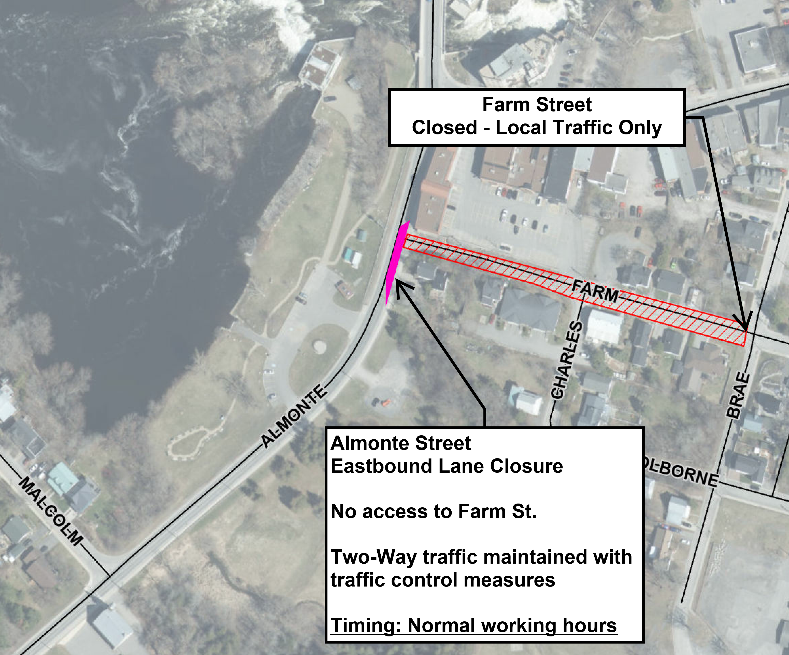 Map showing closure area of Almonte Street, Almonte Ward, Mississippi Mills