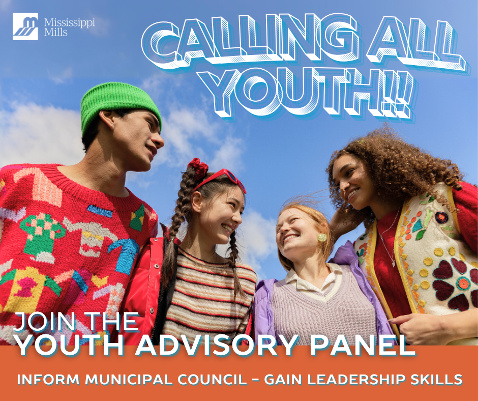 Photo of youth smiling to each other. Text reads "Calling all youth! Join the Youth Advisory Panel. Inform Municipal Council, Gain Leadership Skills"