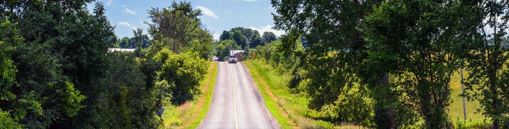 Banner photo of rural countryside with road running through it